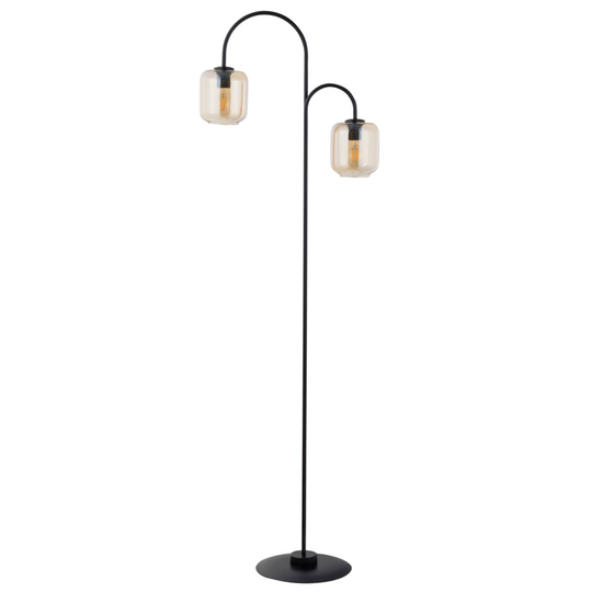 Golvlampa Kanja, 2 lampor, svart/amber