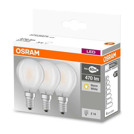 LED-lampa E14 4W, varmvit, 470 lumen, 3-pack