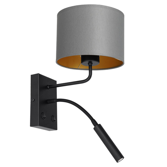 Vägglampa Soho, cylindrisk, läslampa grå/guld