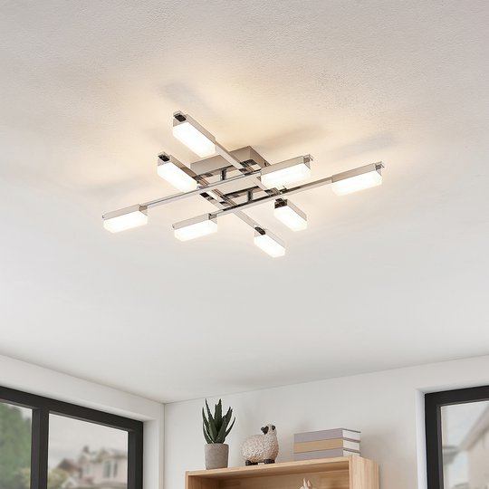 Lindby Mally LED-taklampa i krom, 8 lampor