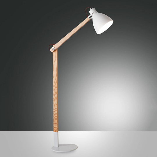 Golvlampa Sveva av trä, vit/ask