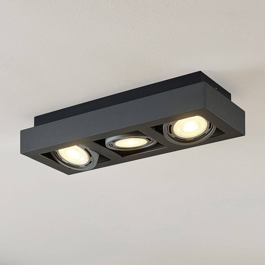 LED-takspotlight Ronka, GU10, 3 lampor, mörkgrå