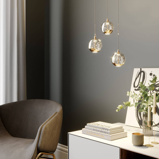 LED-pendellampa Hayley, glas, guld, 3 lampor