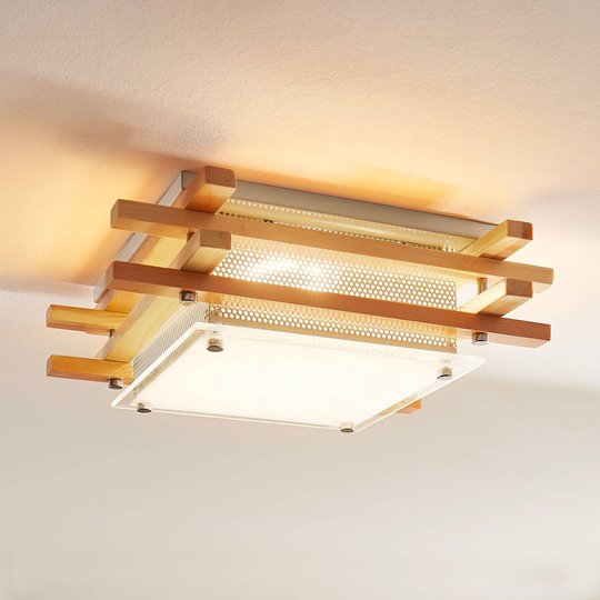 Kantig LED-trä-taklampa Zuna, dimbar