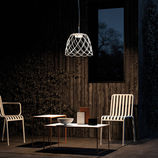 LED-hänglampa Nefer, IP44, Ø 43 cm, sandvit