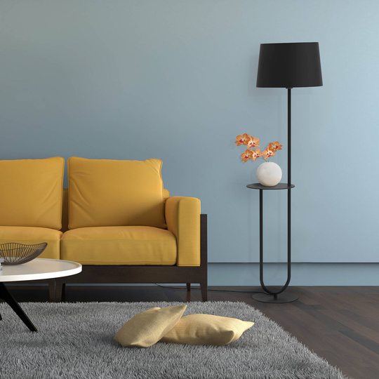 Aluminor Duo golvlampa med hyllbord