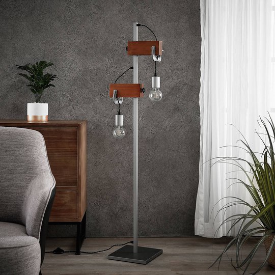 Lindby Asya golvlampa, trä, krom