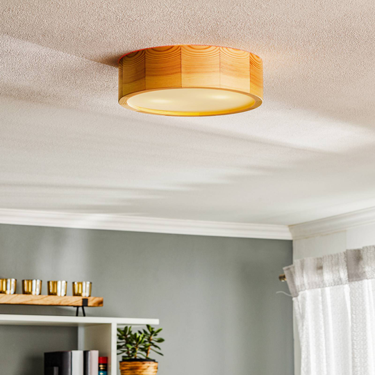 Taklampa Cleo av trä med diffusor, Ø 27,5 cm