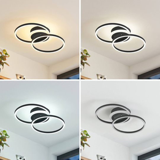 Lindby LED-taklampa Fjardo CCT ringar, svart
