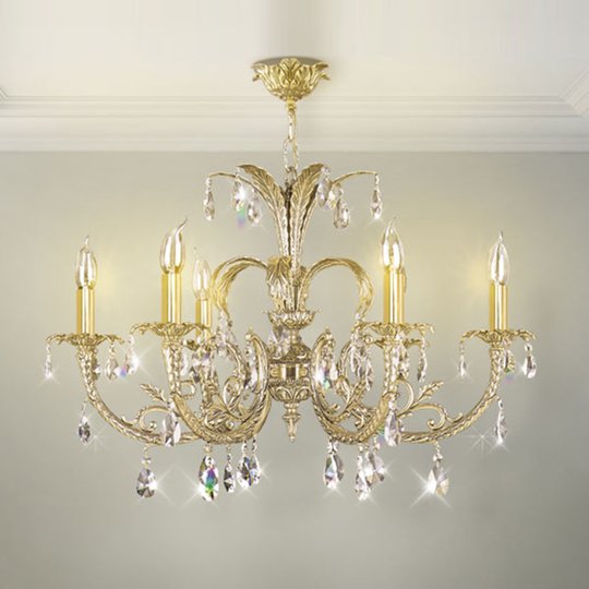 Kristalljuskrona Palmera, gammalt gold, 6 lampor