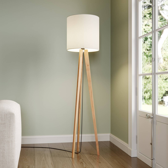 Rothfels Nida golvlampa, trästomme skärm vit
