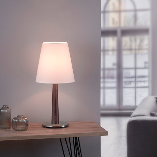 Lucande Elif bordslampa vit, konisk, ek mörk