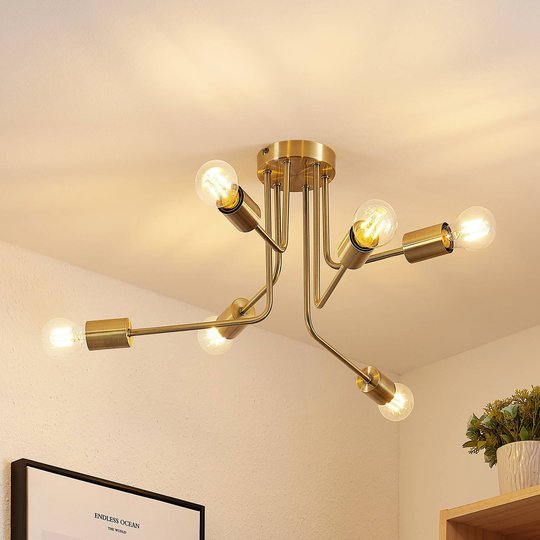 Lindby Cerros taklampa 6 lampor, mässing