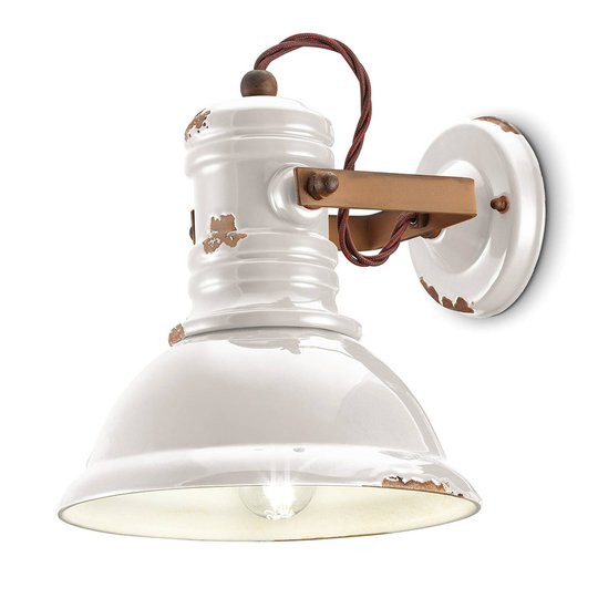 Keramik-vägglampa C1693 i industristil vit