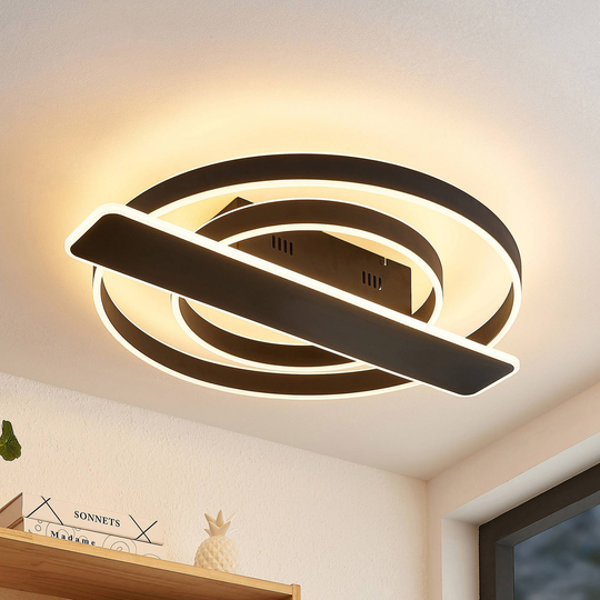 Lucande Linetti LED-taklampa svart rund