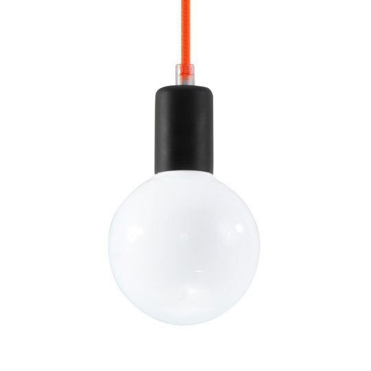 Hänglampa Simple, svart, kabel orange