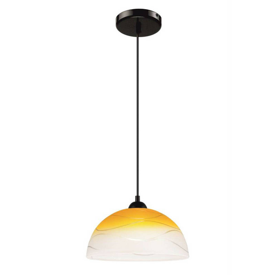 Hänglampa Fibi av glas med vågmotiv, gul
