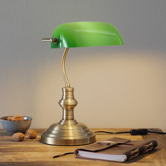 Klassisk bordslampa Bankers 42 cm, grön