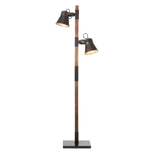 Golvlampa Plow med 2 spottar, svart/mörkt trä