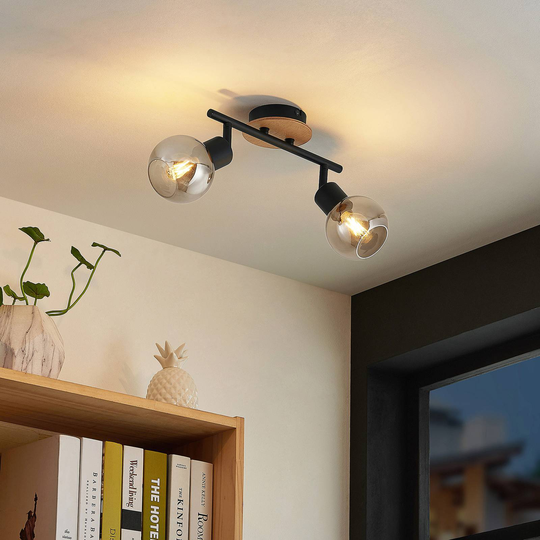 Lindby Eridia takspotlight, träelement, 2 lampor