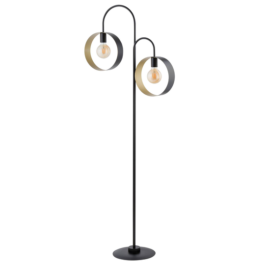 Golvlampa Hula med två ringar, svart/guld