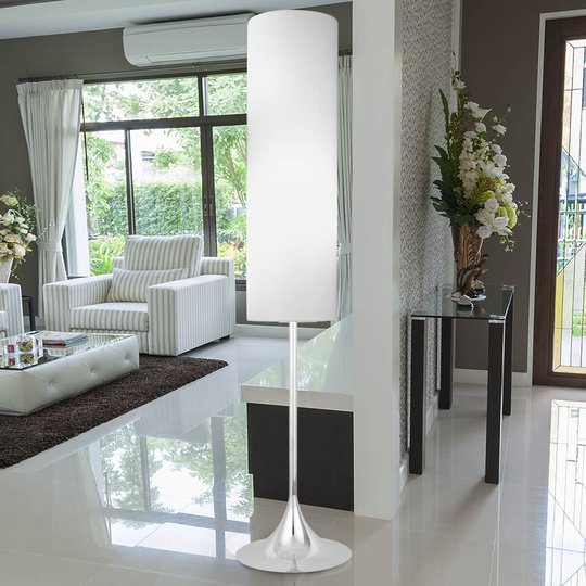 Textil-golvlampa Flute vit krom