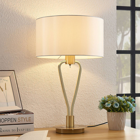 Lucande Gyda tygbordslampa, mässing matt