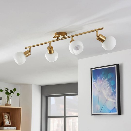 LED-taklampa Elaina i mässing, 4 ljuskällor