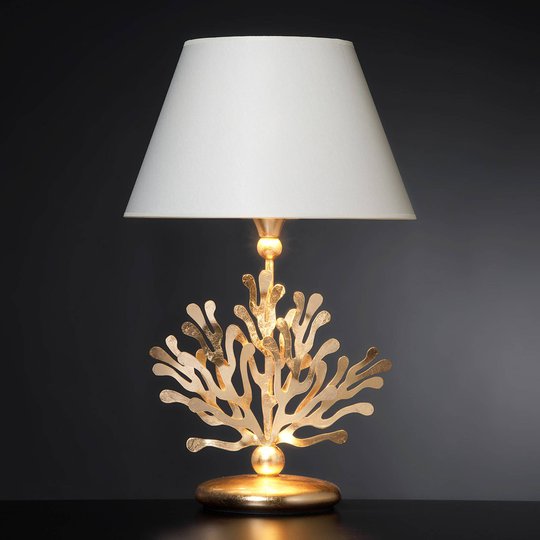 Textil-bordslampa Coral med bladguld