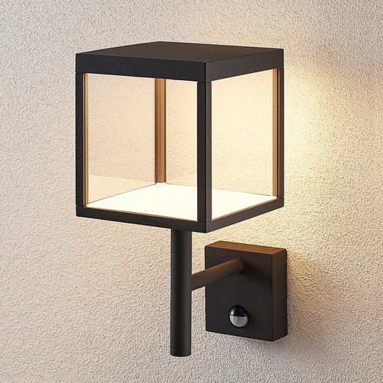LED-utomhusvägglampa Cube, grafit, med sensor