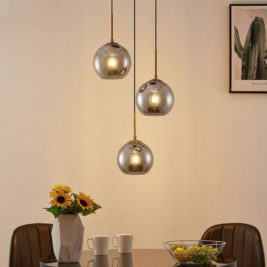 Lindby Jurian pendellampa rökglas brons 3 lampor