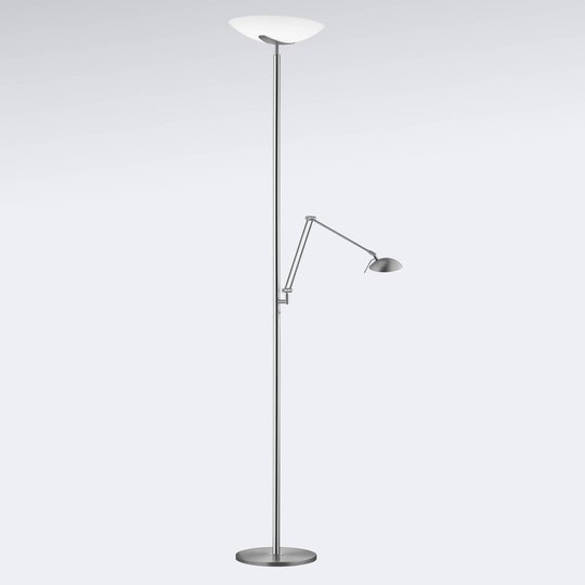 LED-uplight-golvlampa Lya, läslampa nickel-krom