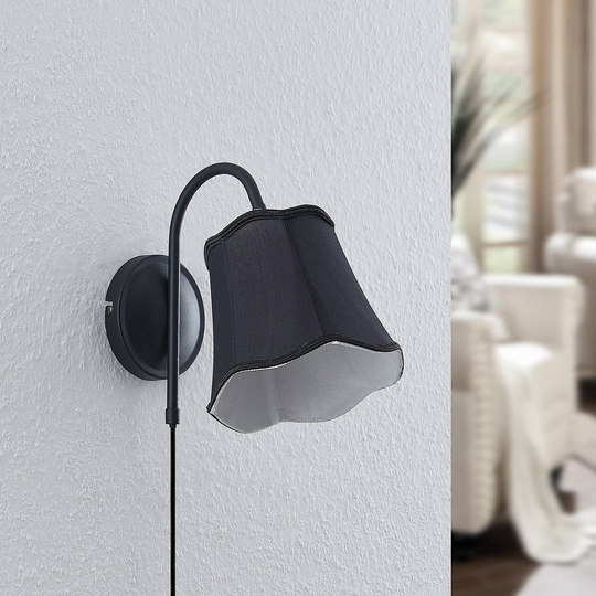 Lucande Binta tygvägglampa, vintage, svart