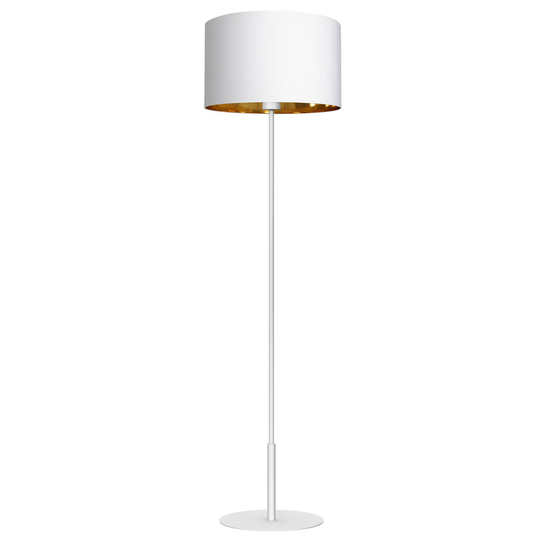 Golvlampa Soho, cylindrisk, rak, vit/guldvit