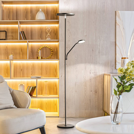LED-golvlampa Fabi med läslampa, matt svart