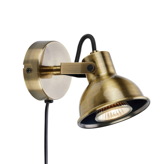 Vägglampa Rocco med strömbrytare i antik mässing