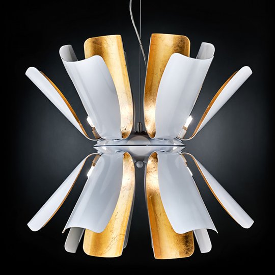 Designerhänglampa Tropic 60 cm vit/bladguld