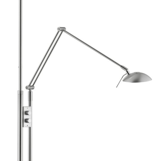 LED-uplight-golvlampan Jona med läsarm matt nickel
