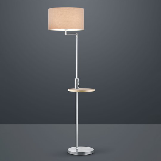 Golvlampa Claas, hylla, USB-port, nickel