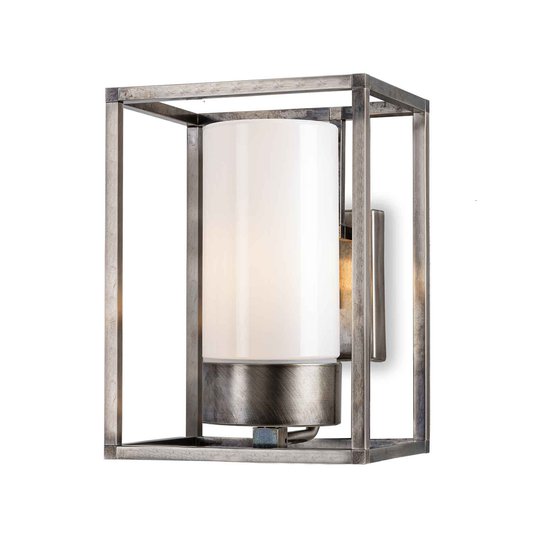 Utomhusvägglampa Cubic³ 3363 nickel antik/opal