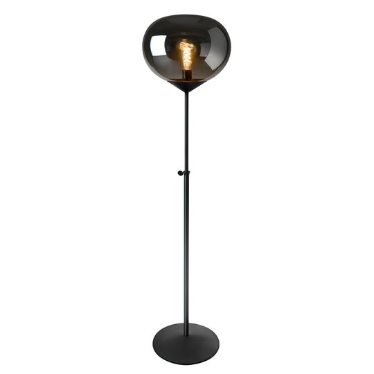 Golvlampa Drop, rökglas, höjdjusterbar