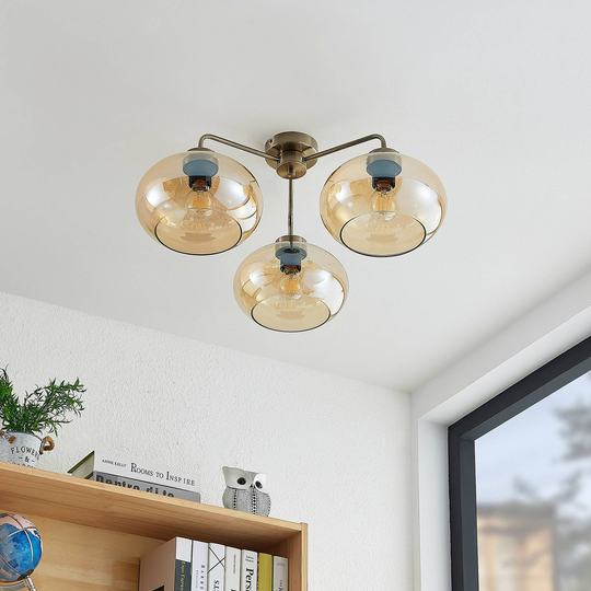 Lindby Navidia taklampa, skärm av bärnstensglas