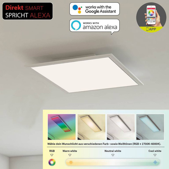 LED-taklampa Gemini, RGBW, 45 x 45 cm