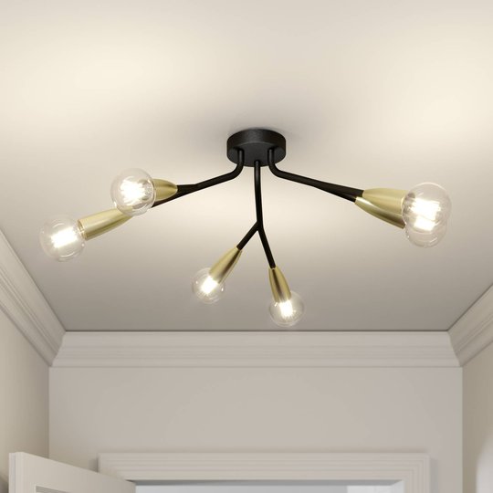 Lucande Carlea taklampa, 6 lampor svart mässing