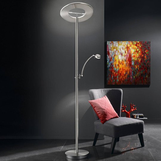 B-Leuchten Monza LED-uplight-golvlampa nickel matt