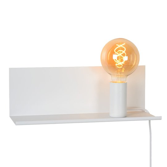 Sebo - vit vägglampa av metall, med hylla