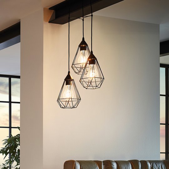 3 ljuskällor Vintage-taklampa Tarbes i svart