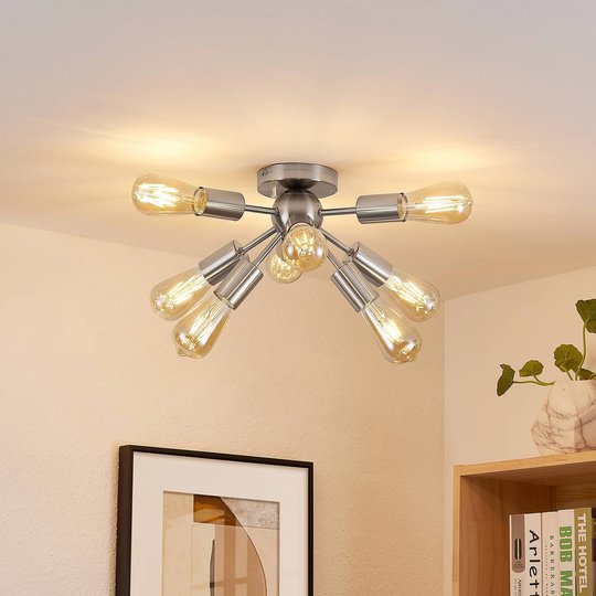 Lindby Rayos taklampa, satinerad nickel