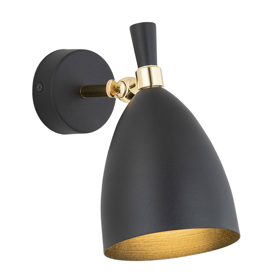 Vägglampa Cyntia, lutbar, svart mässing