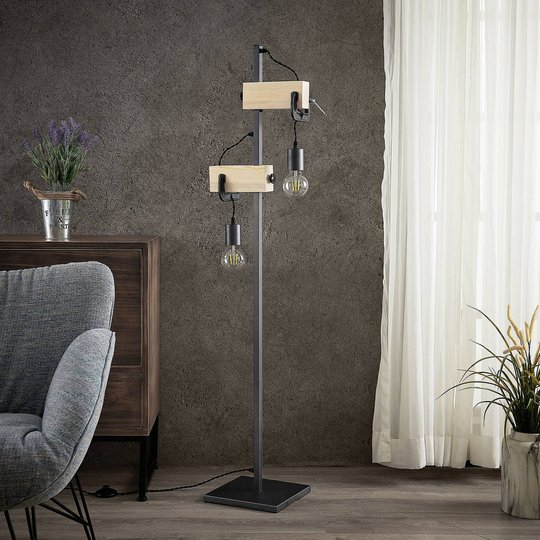 Lindby Asya golvlampa, trä, svart